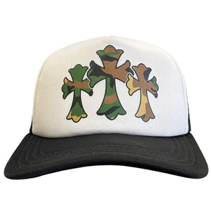 Chrome Hearts Triple Cross Camo Black White Trucker Hat
