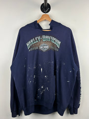 Vintage Harley Davidson Paint Splattered Mechanicsburg Navy Hoodie