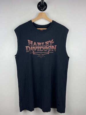 Vintage Harley Davidson Flame Amsterdam Holland Thrashed Black Cut Off Tank Top