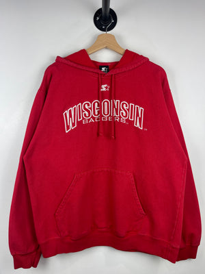 Vintage Starter Wisconsin Badgers Embroidered Red Hoodie
