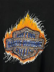 Vintage 90s Harley Davidson Flame Chrome Logo Black Tee