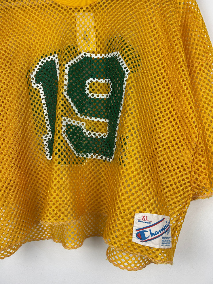 Vintage 80s Champion Yellow & Green Cropped Mesh Football Jersey