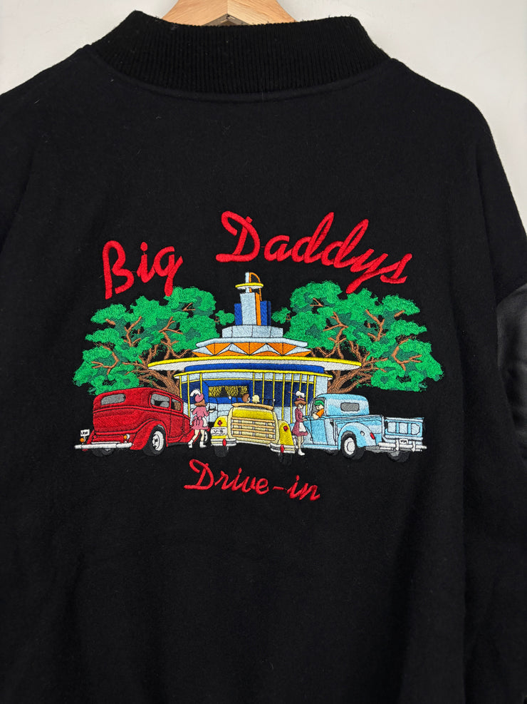 Vintage Big Daddys Drive In Black Wool & Leather Varsity Jacket