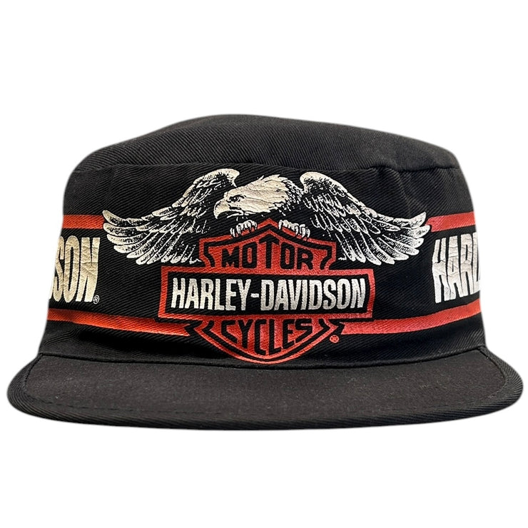 Vintage 80s Harley Davidson Eagle Black Pillbox Strapback Hat