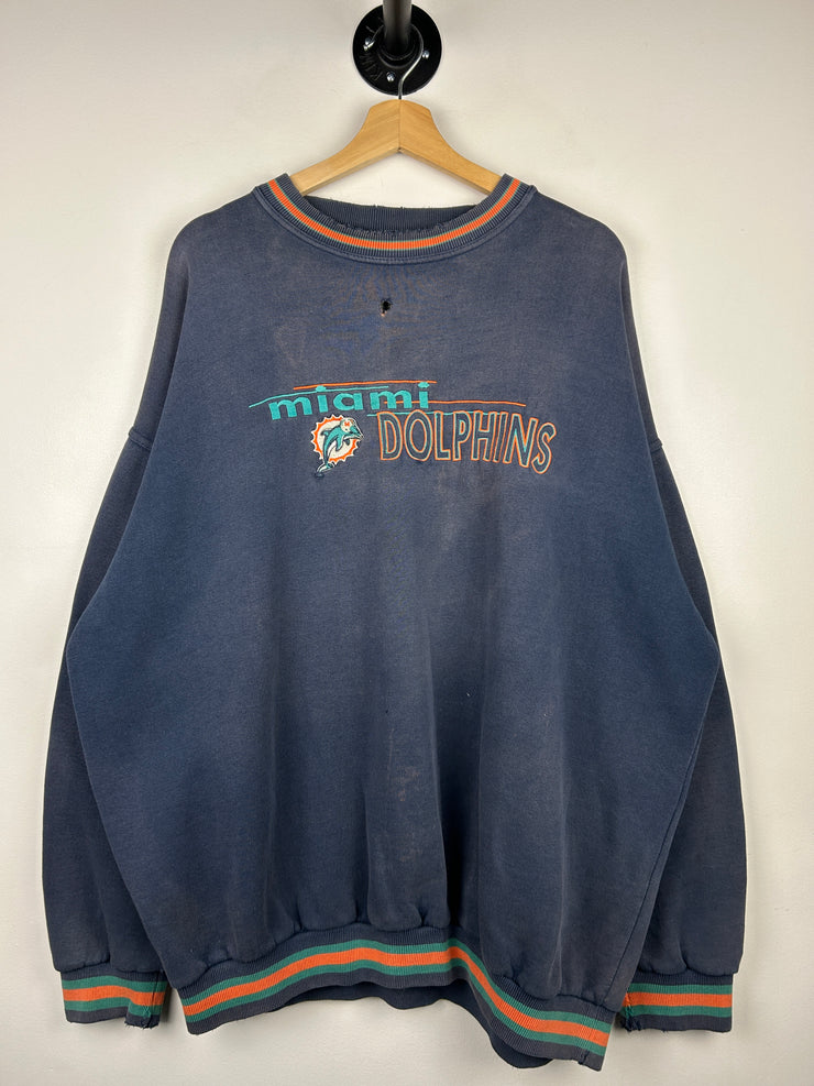 Vintage 90s NFL Logo 7 Miami Dolphins Embroidered Navy Crewneck