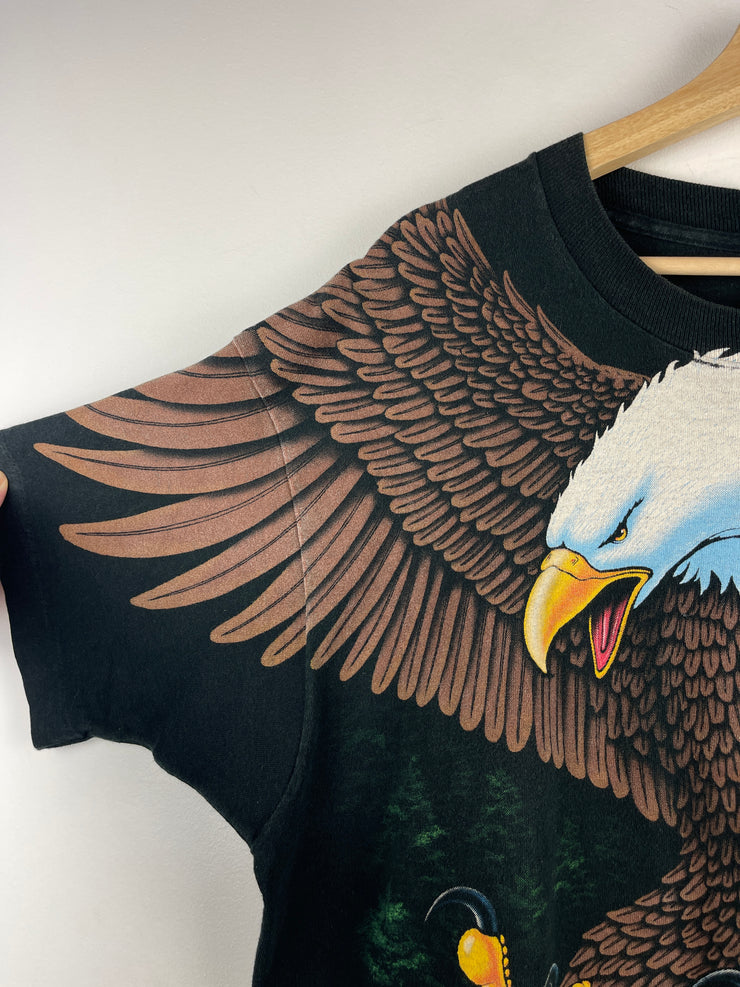 Vintage 90s Liquid Blue Eagle All Over Print Black Tee