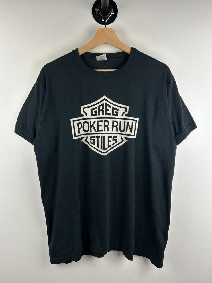 Vintage 80s Harley Davidson Greg Styles Poker Run Black Ringer Tee