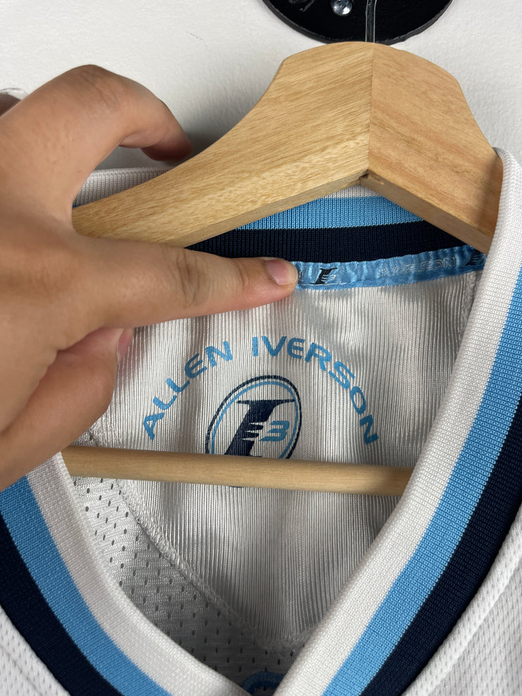 Vintage NBA Reebok Allen Iverson White & Baby Blue Basketball Jersey