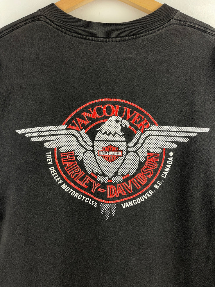 Vintage 90s Harley Davidson Vancouver Canada Polar Bear Black Tee