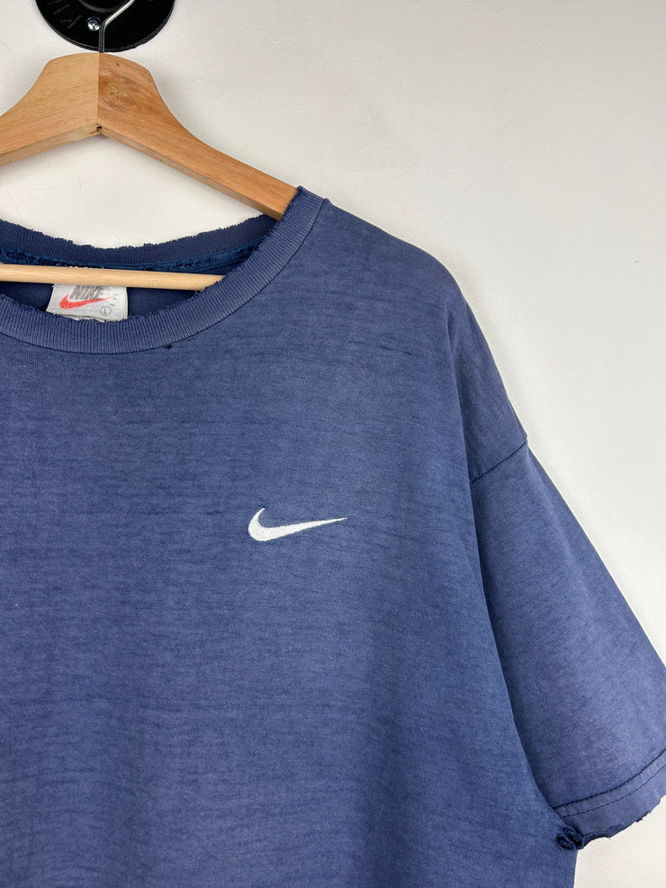 Vintage 90s Nike Mini Swoosh Thrashed Navy Tee