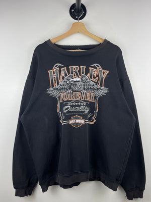Vintage Harley Davidson Eagle Milwaukee Thrashed Black Crewneck