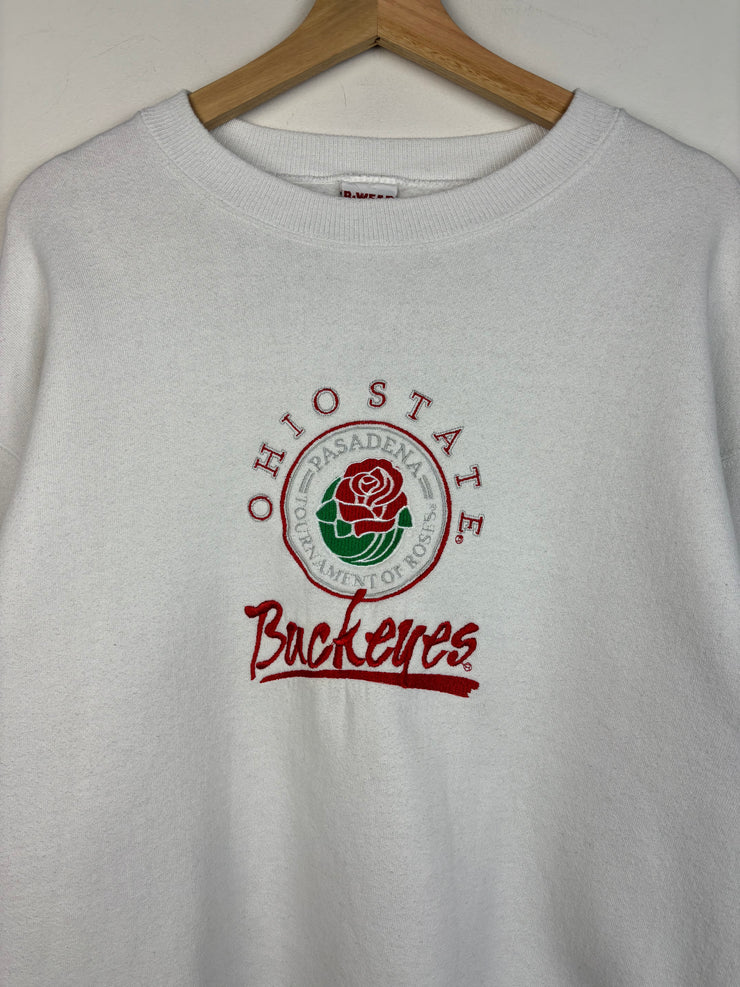 Vintage 90s Ohio State Buckeyes Embroidered White Crewneck