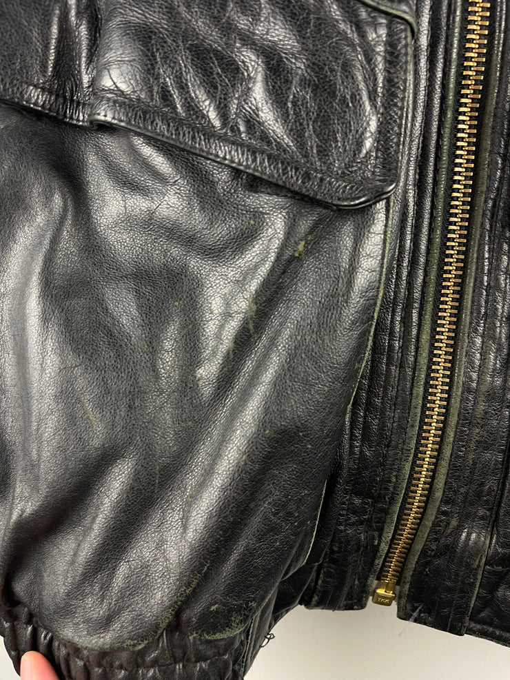 Vintage 90s Members Only Black Leather Bomber Jacket
