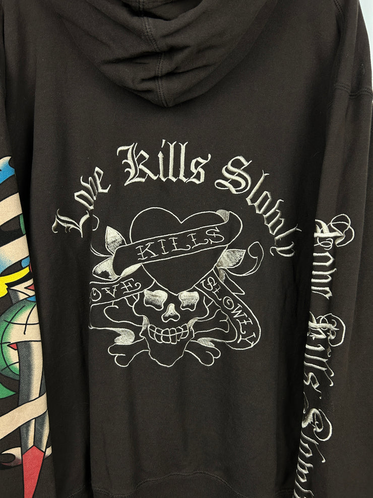 Vintage Y2K Love Kills Slowly Brown Zip Up Hoodie