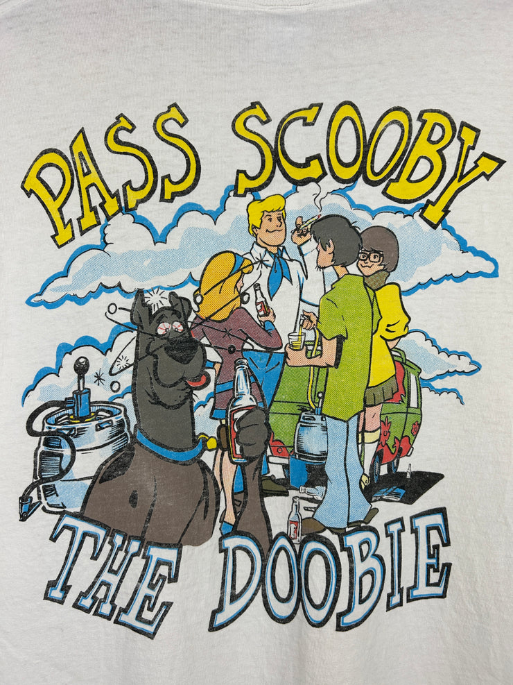 Vintage 90s Scooby Doo Weed Pass Scooby The Doobie Parody White Tee