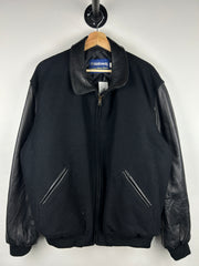 Vintage 90s Holloway Black Wool & Black Leather Varisty Jacket