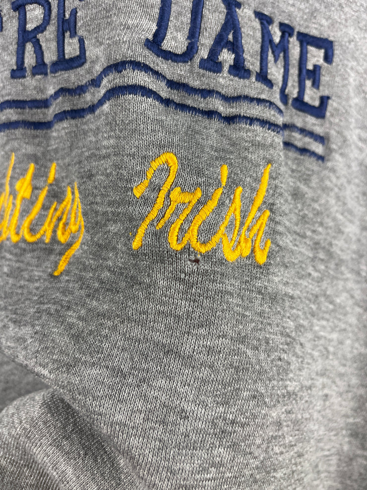 Vintage 90s Notre Dame Fighting Irish Embroidered Grey Crewneck