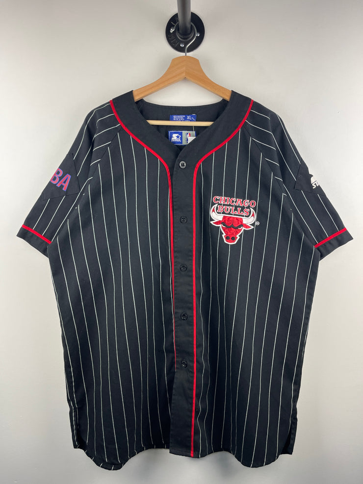 Vintage 90s NBA Starter Chicago Bulls Pinstripe Black Baseball Jersey