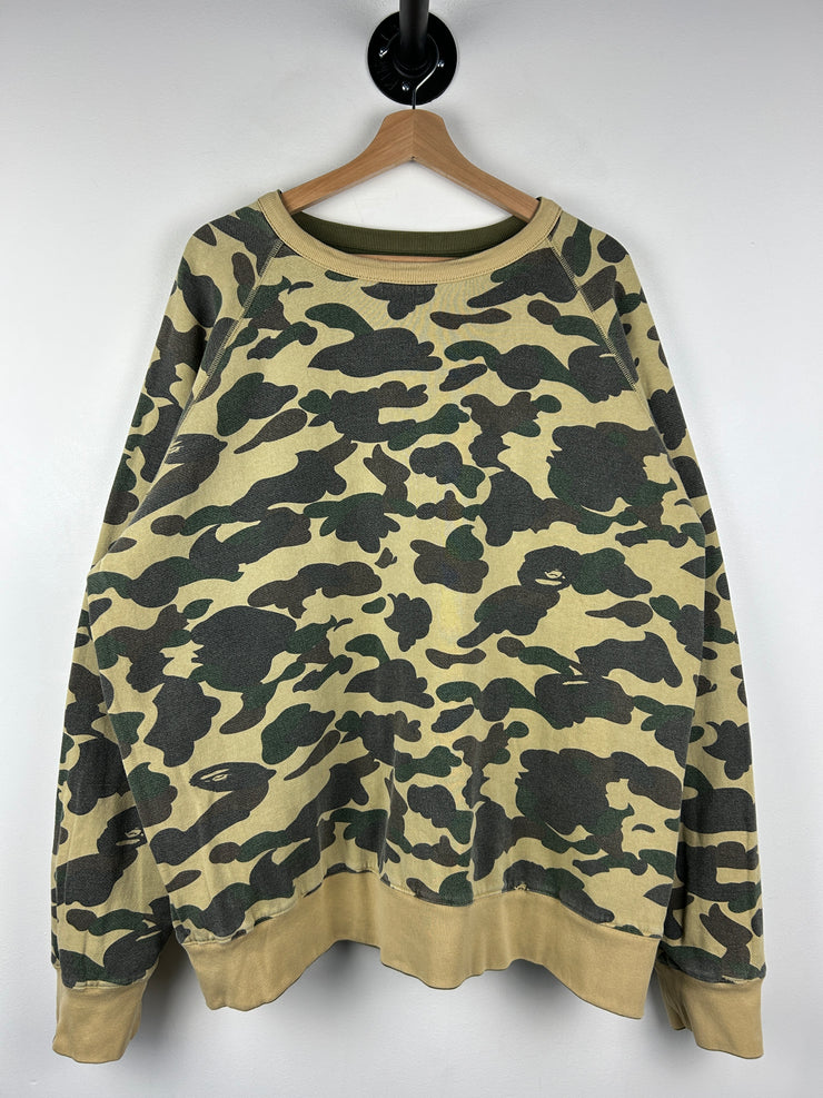 Bape Spellout Camo Reversible Olive Crewneck