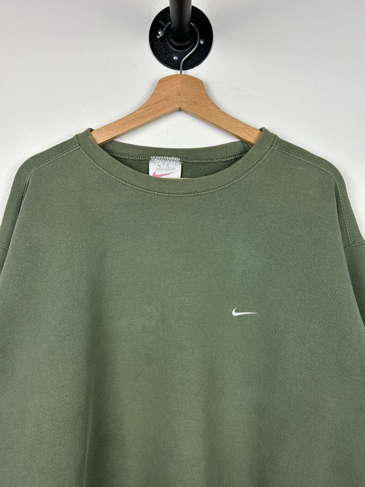 Vintage 90s Nike Mini Swoosh Olive Green Crewneck