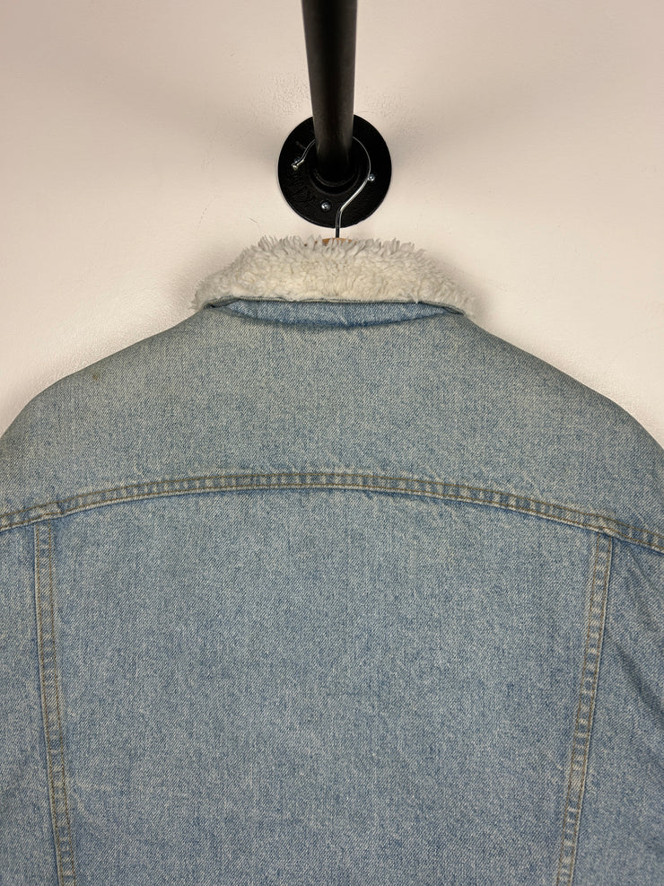 Vintage 90s Levis Sherpa Lined Light Wash Blue Denim Jacket