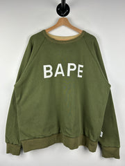 Bape Spellout Camo Reversible Olive Crewneck