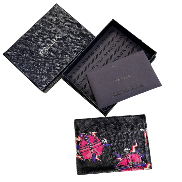 Prada Frankenstein Heats Black Saffiano Leather Card Holder