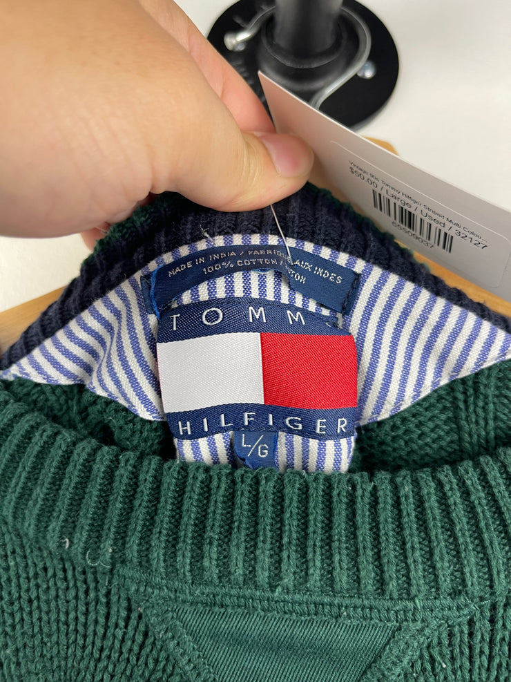 Vintage 90s Tommy Hilfiger Striped Multi Colour Cable Knit Sweater