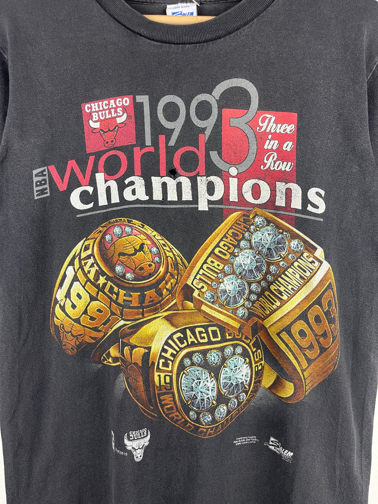 Vintage 90s NBA Salem Chicago Bulls Champions Rings Black Tee