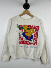 Vintage 90s Winnie The Pooh Sledding White Crewneck