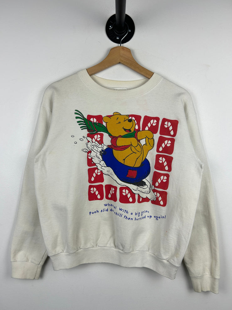 Vintage 90s Winnie The Pooh Sledding White Crewneck