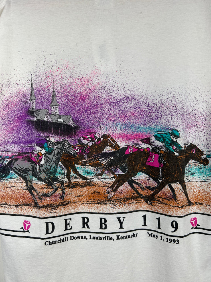 Vintage 90s Kentucky Derby Kentucky Wrap Around White Tee