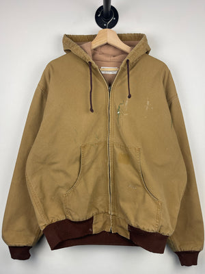 Vintage 90s Real Work Wear Light Brown Hooded Work Jacket