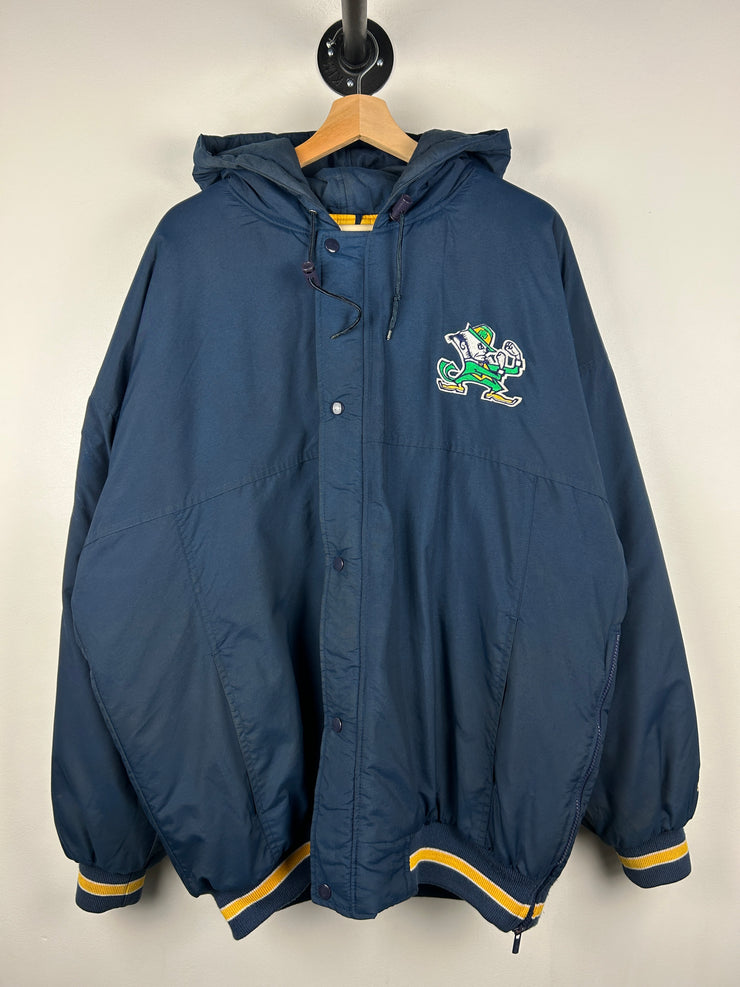 Vintage 90s Starter Notre Dame Fighting Irish Embroidered Navy Hooded Jacket