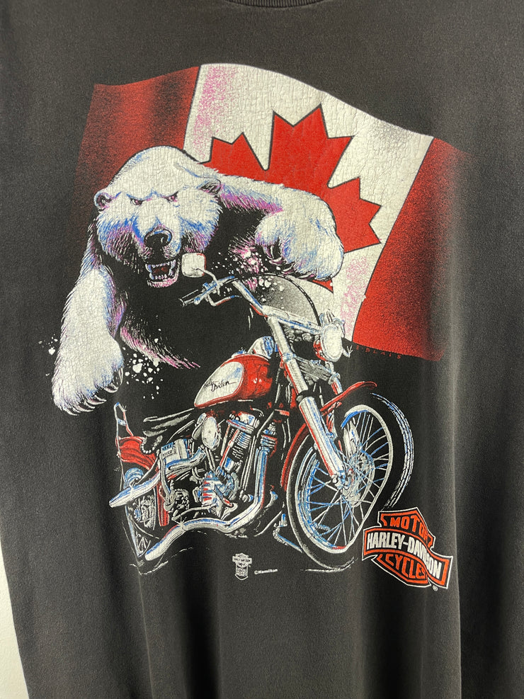 Vintage 90s Harley Davidson Vancouver Canada Polar Bear Black Tee
