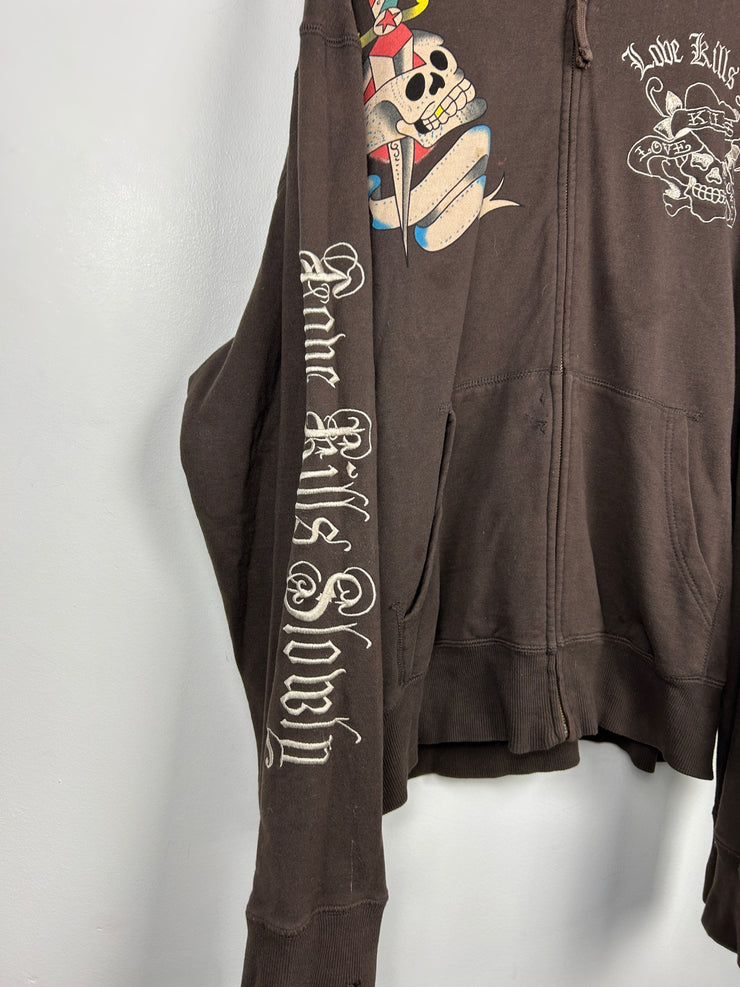 Vintage Y2K Love Kills Slowly Brown Zip Up Hoodie