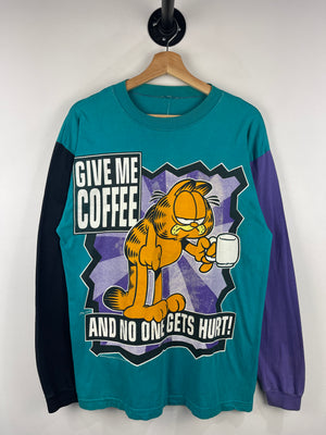 Vintage 90s Garfield Give Me Coffee Colour Block Long Sleeve