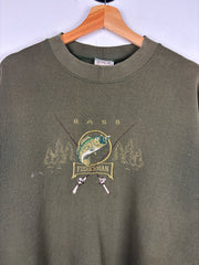 Vintage 90s Bass Fisherman Embroidered Olive Green Crewneck