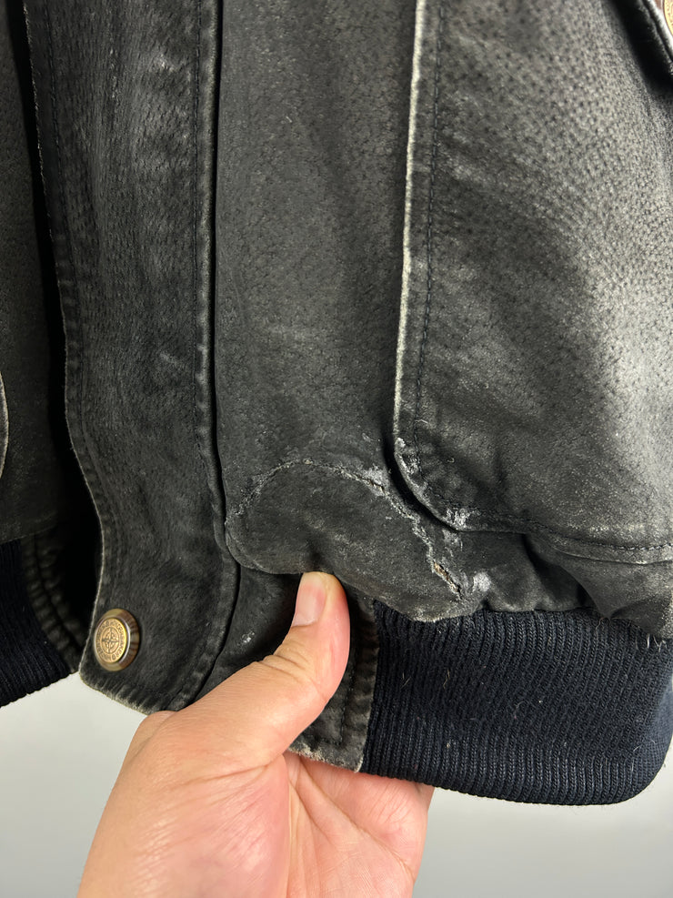 Vintage 90s Black Leather Suede Faded Bomber Jacket