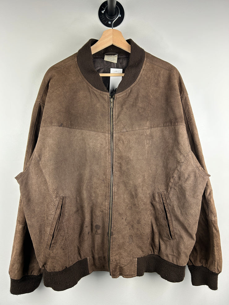 Vintage Brown Suede Leather Bomber Jacket