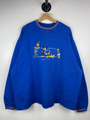 Vintage 90s Disney Mickey Goofy Pluto Donald Duck Embroidered Blue Crewneck