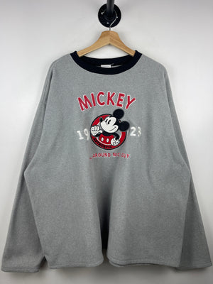 Vintage 90s Disney Mickey Mouse All Around Nice Guy Grey Fleece Crewneck