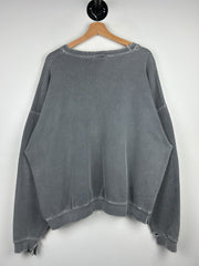 Vintage 90s No Fear Embroidered Thrashed Faded Grey Crewneck