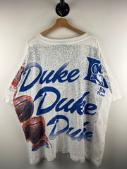 Vintage 90s Duke Blue Devils Basketball All Over Print White Tee