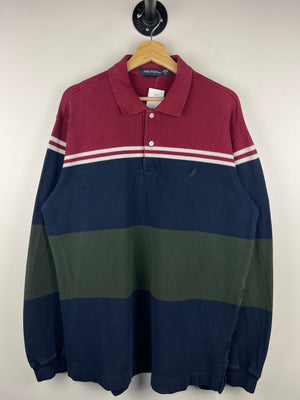 Vintage Nautica Striped Multi Colour Polo Rugby Long Sleeve
