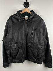 Vintage 90s St Johns Bay Black Leather Flight Bomber Jacket