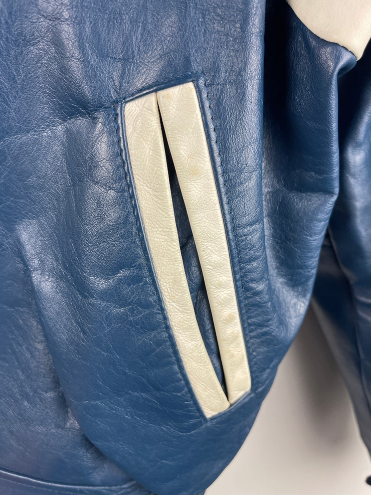 Vintage 80s St. Lawrence College Kingston Ontario Blue Leather Varsity Jacket