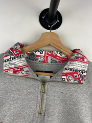 Vintage 90s Budweiser Beer King Of Beers Grey Quarter Zip Sweater