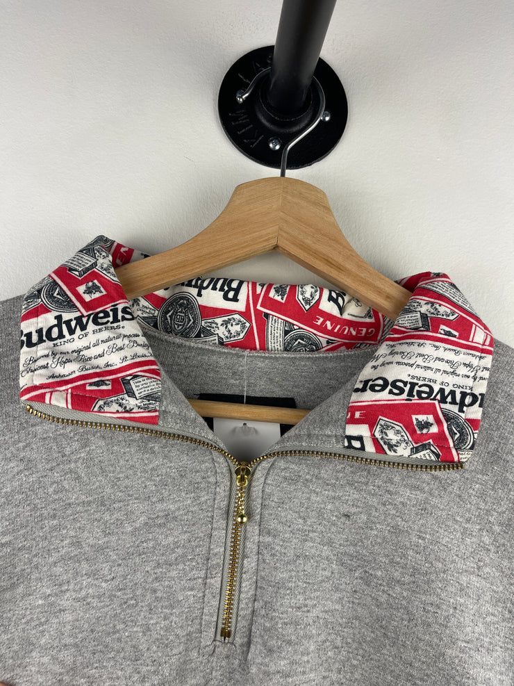 Vintage 90s Budweiser Beer King Of Beers Grey Quarter Zip Sweater