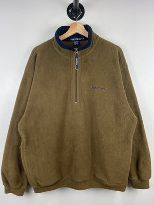 Vintage 90s Nautica Spellout Brown Quarter Zip Fleece Sweater